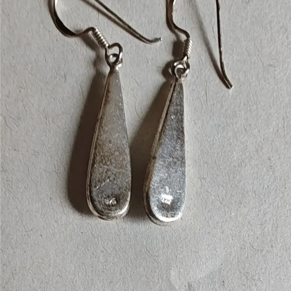 VTG Earrings‎ Sterling Silver 925 Crystal Inset Dangle Drop Hook Teardrop